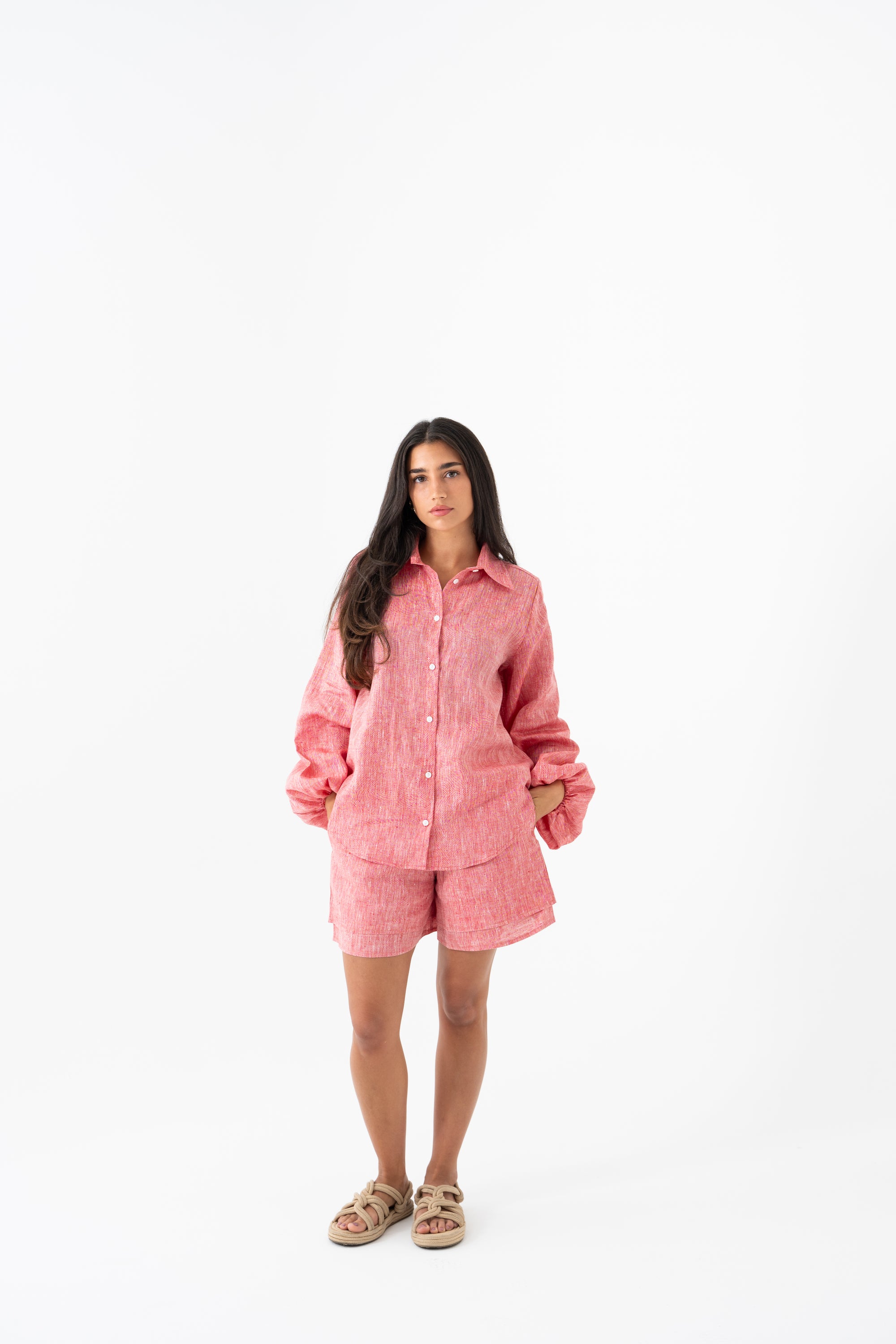 Hemp Shirt & Shorts Set - Strawberry Red