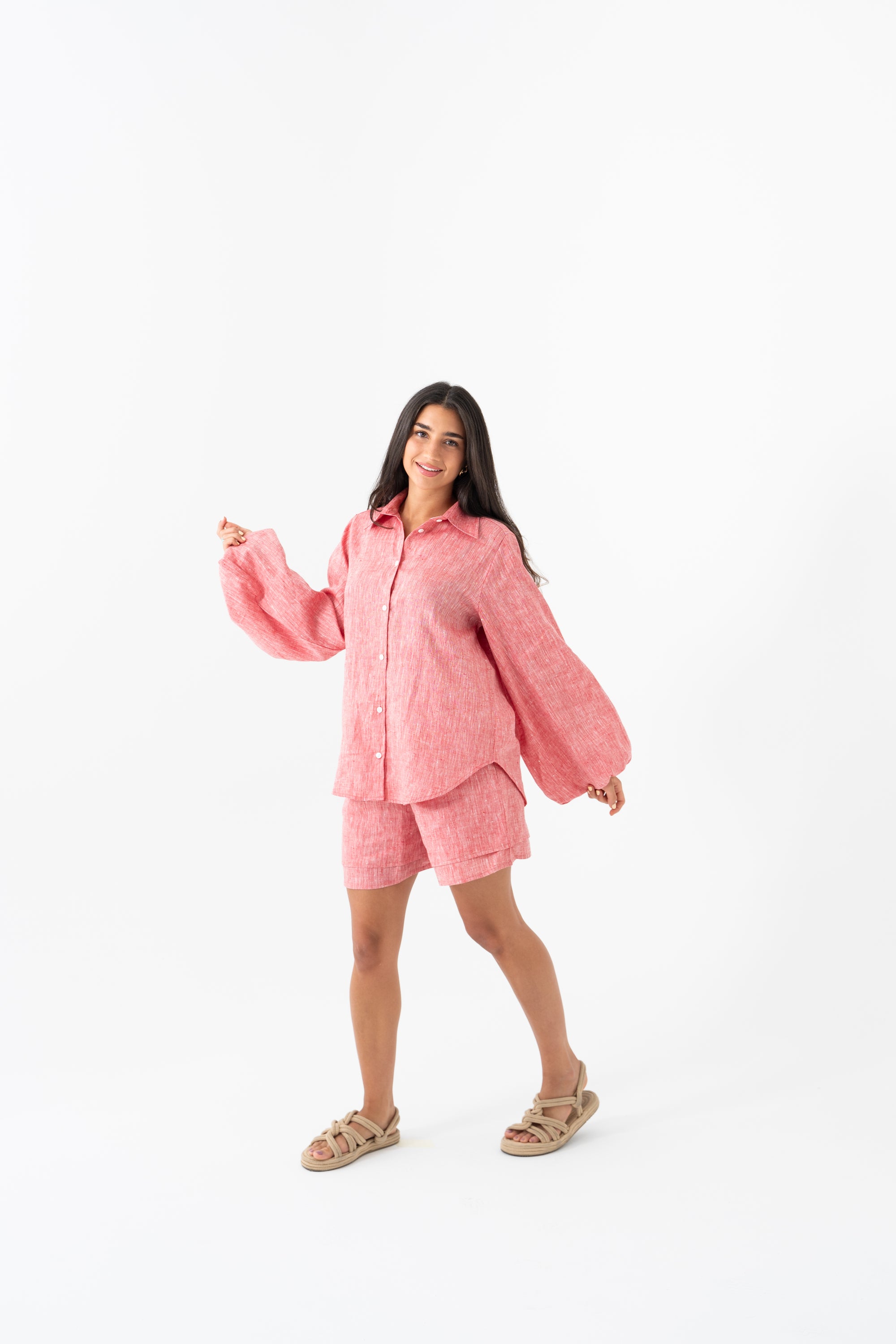 Hemp Shirt & Shorts Set - Strawberry Red