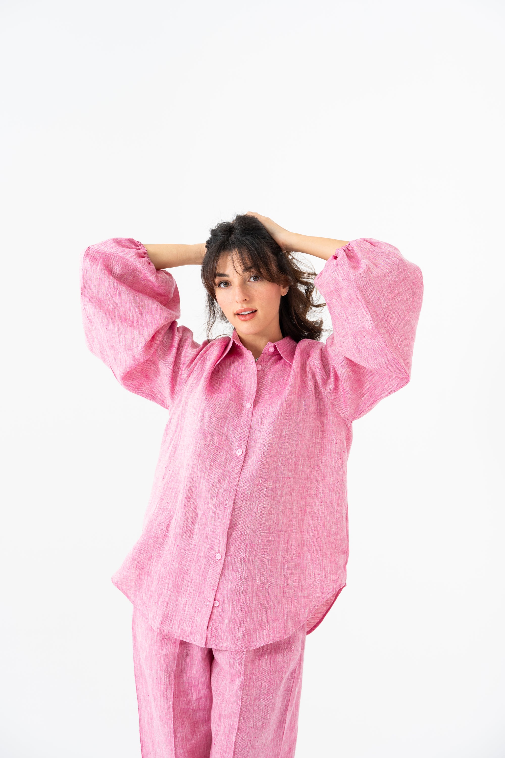 Hemp Shirt & Trouser Set - Fuschia Pink
