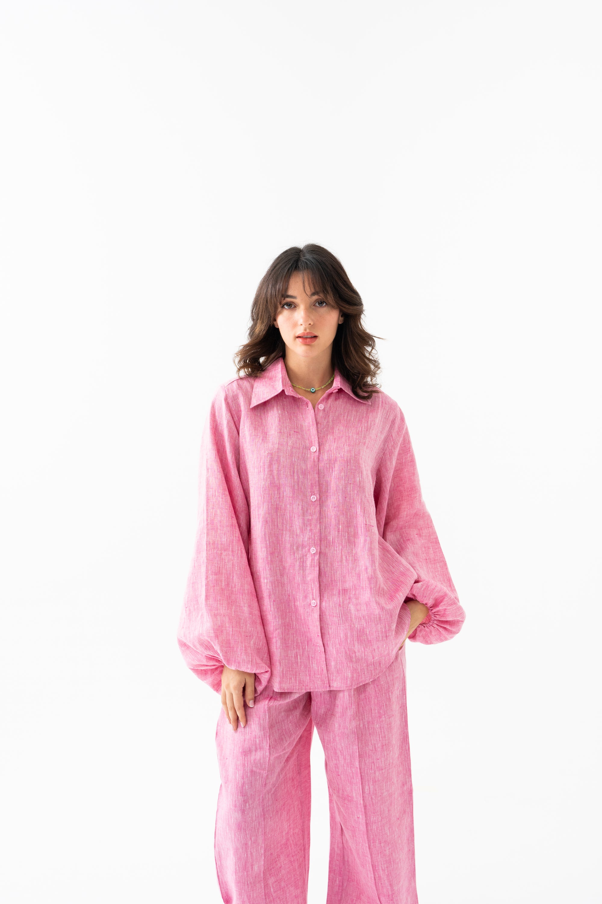 Hemp Shirt & Trouser Set - Fuschia Pink