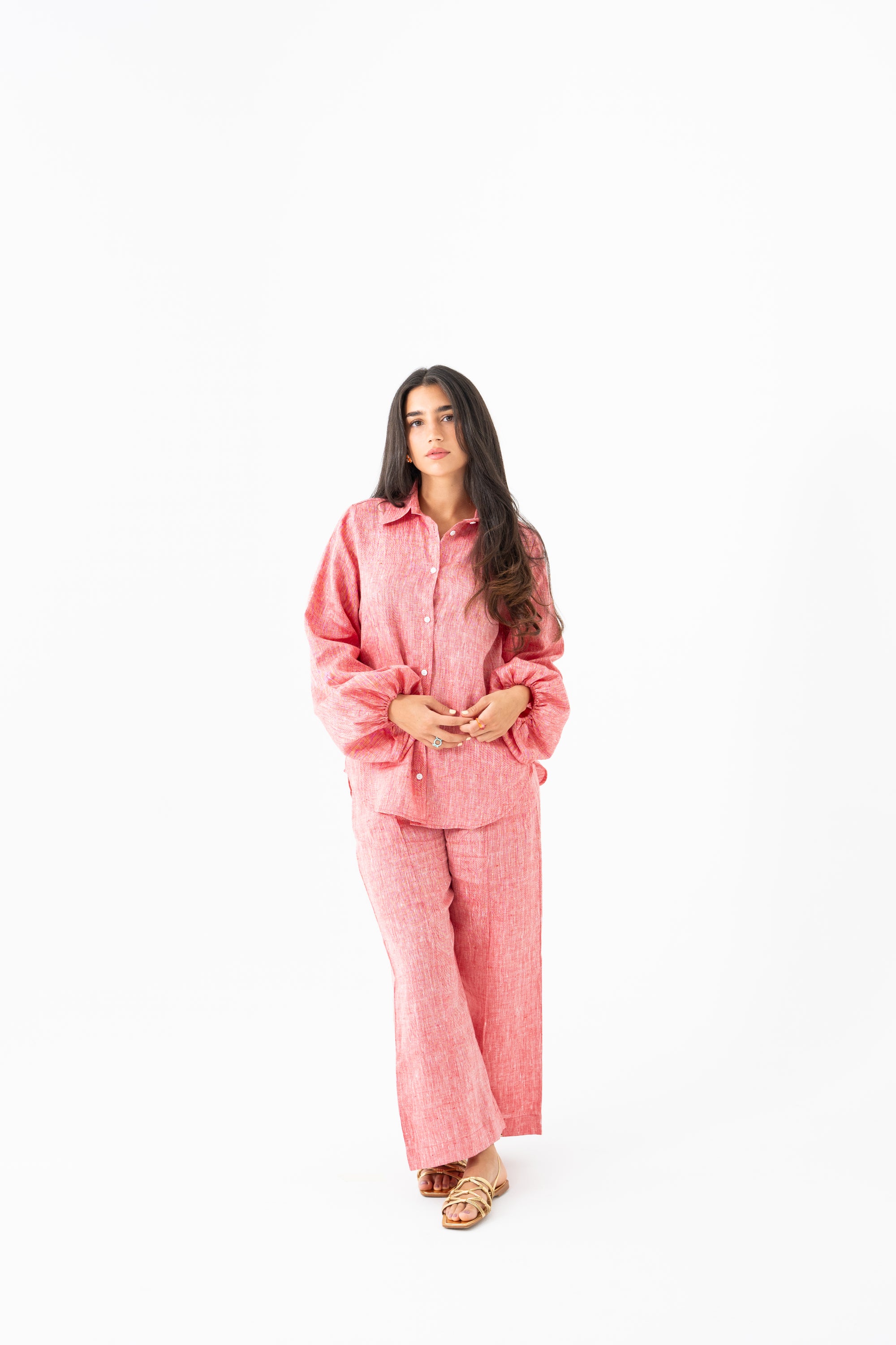 Hemp Shirt & Trouser Set - Strawberry Red