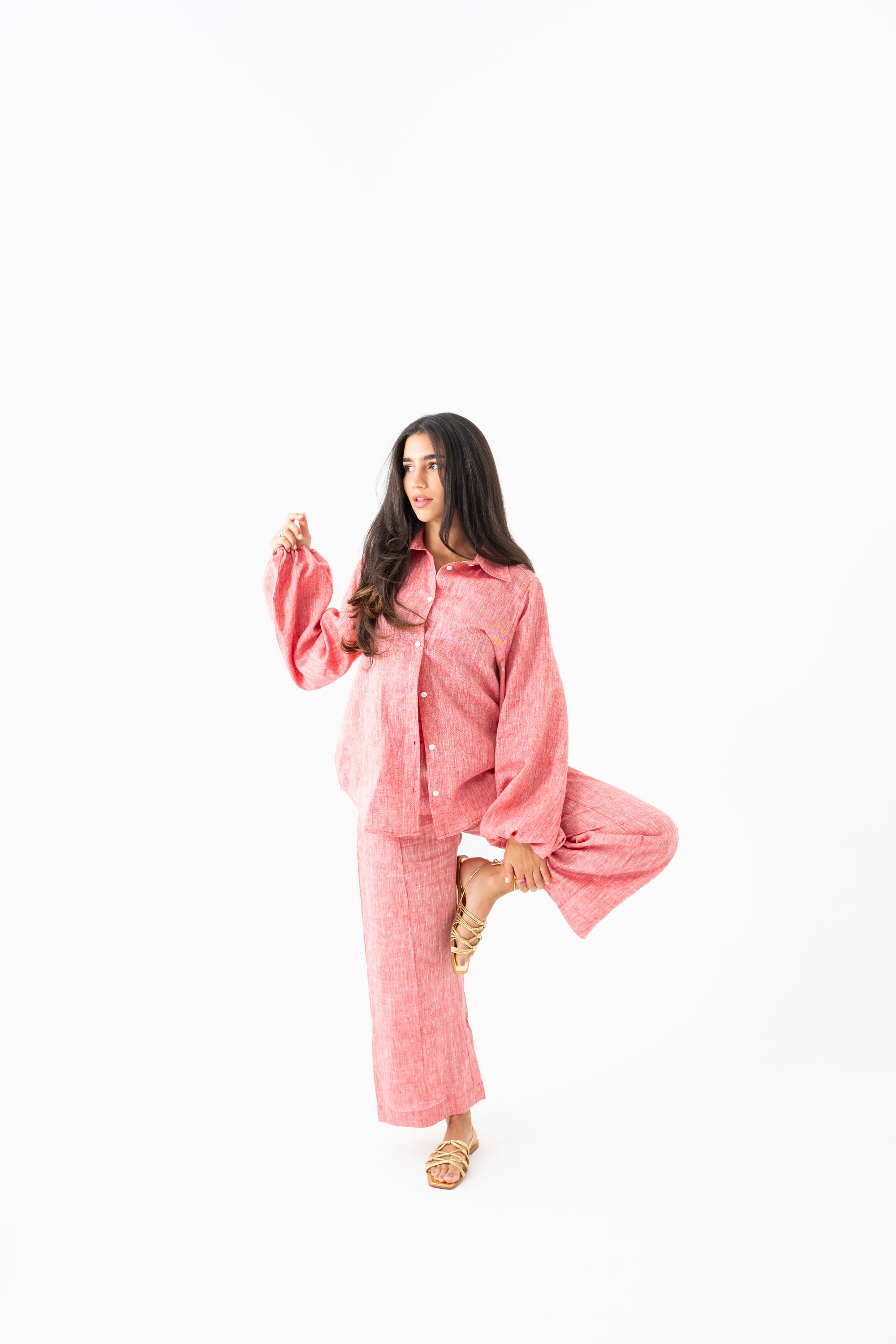 Hemp Shirt & Trouser Set - Strawberry Red