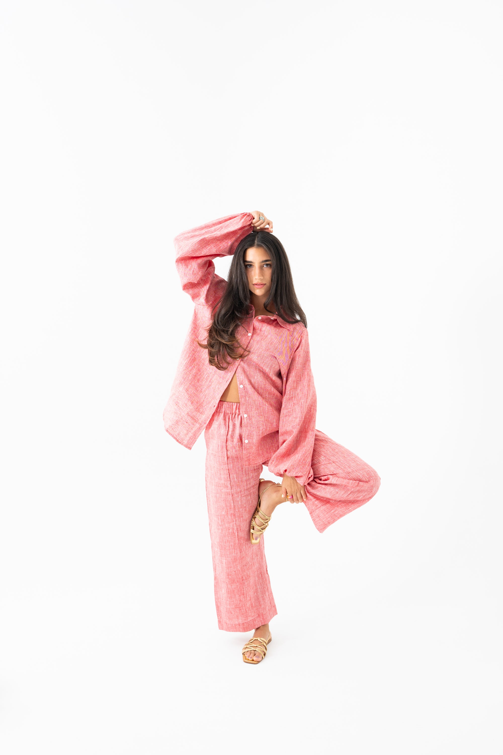Hemp Shirt & Trouser Set - Strawberry Red