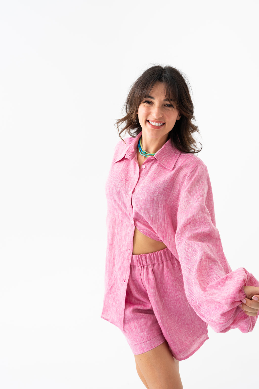 Hemp Shirt & Shorts Set - Fuchsia Pink
