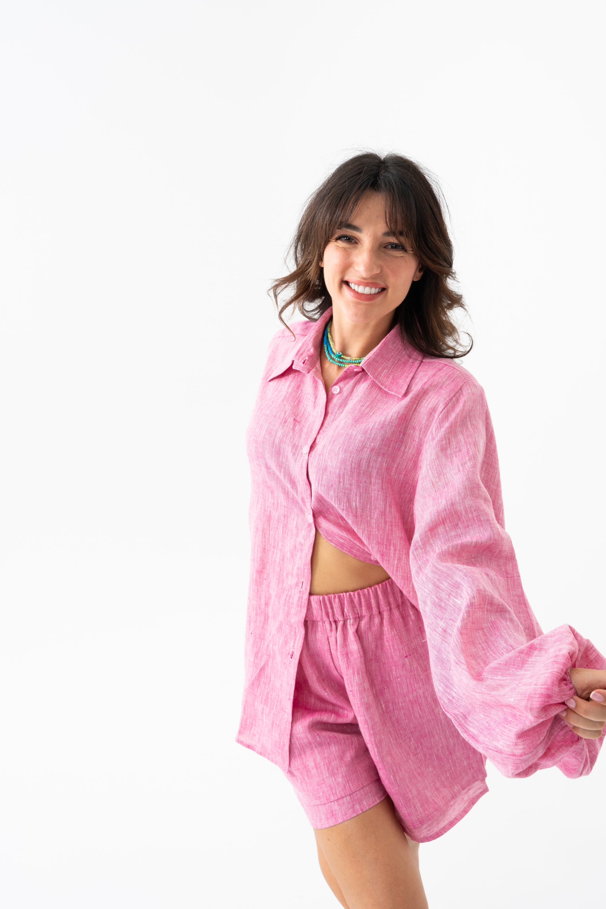 Hemp Shirt & Shorts Set - Fuchsia Pink
