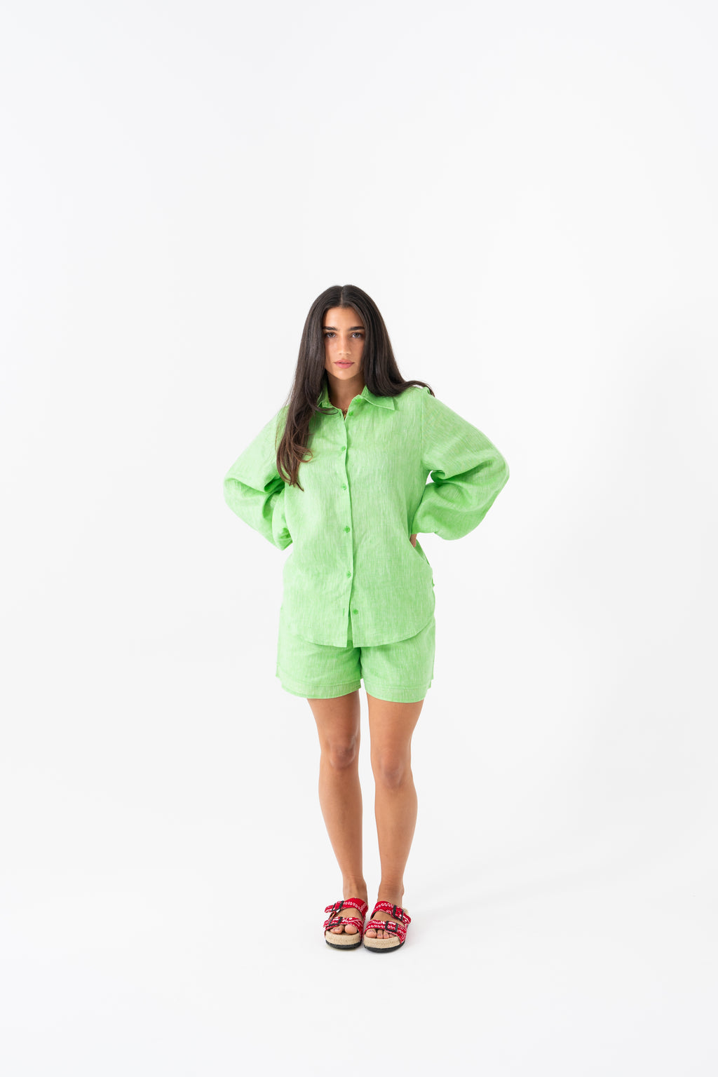 Hemp Shirt & Shorts Set - Apple Green
