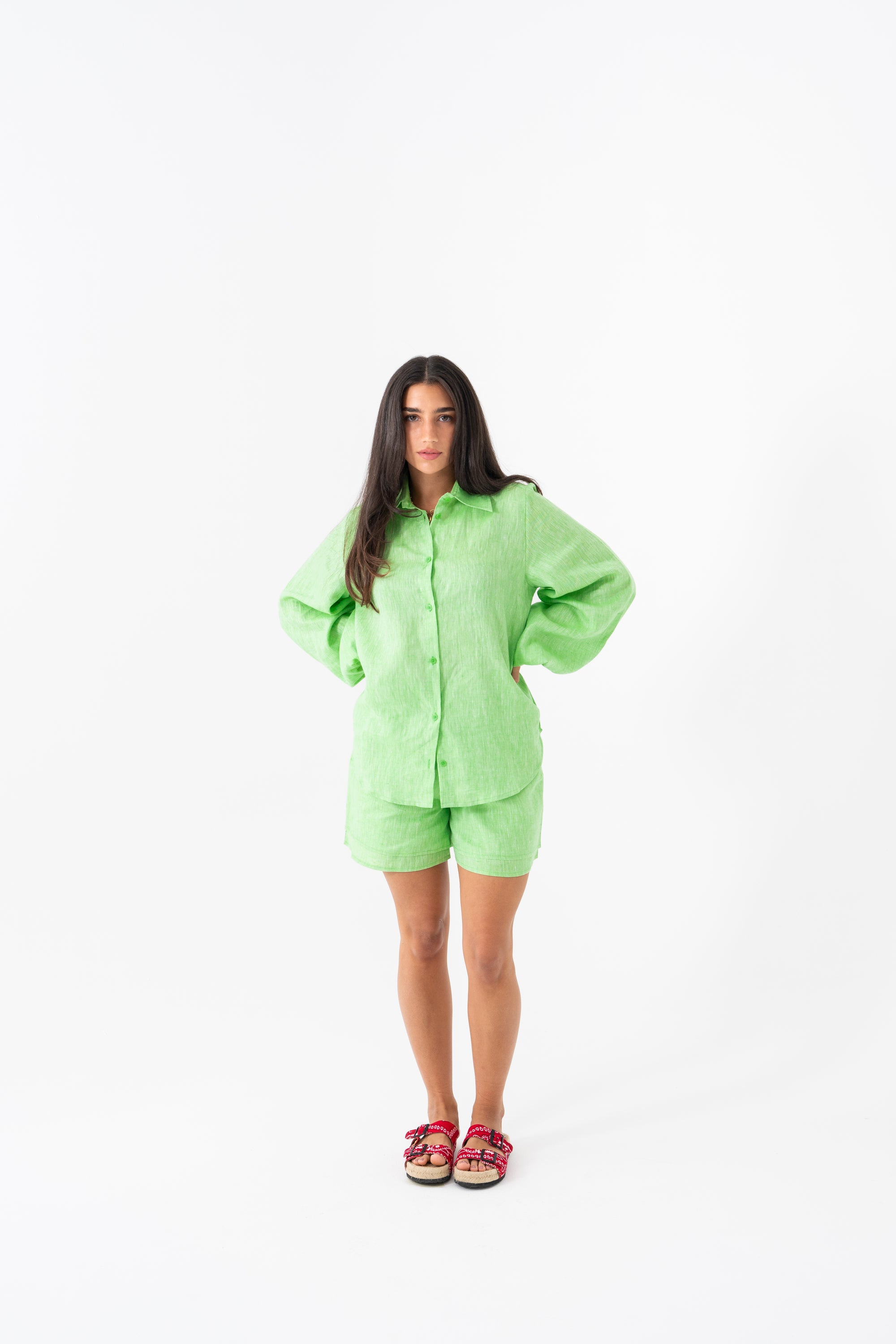 Hemp Shirt & Shorts Set - Apple Green