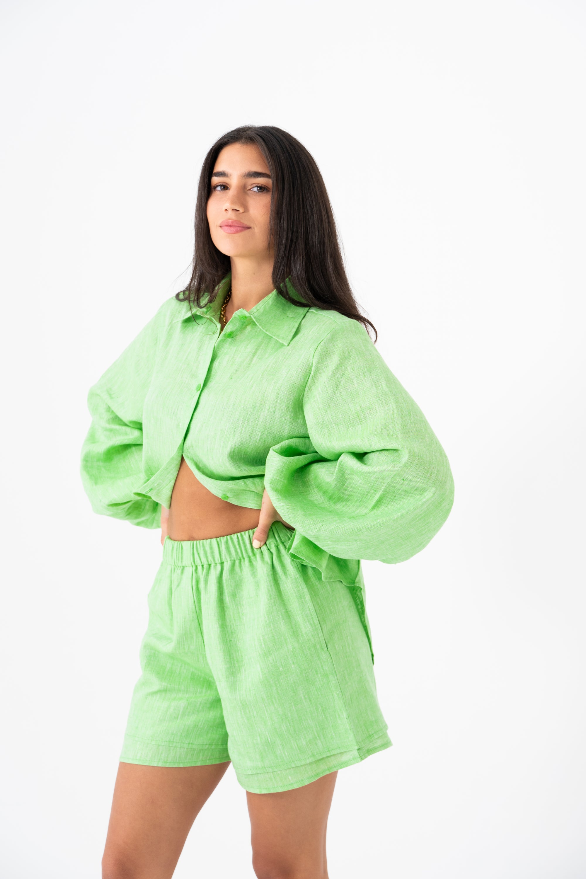 Hemp Shirt & Shorts Set - Apple Green