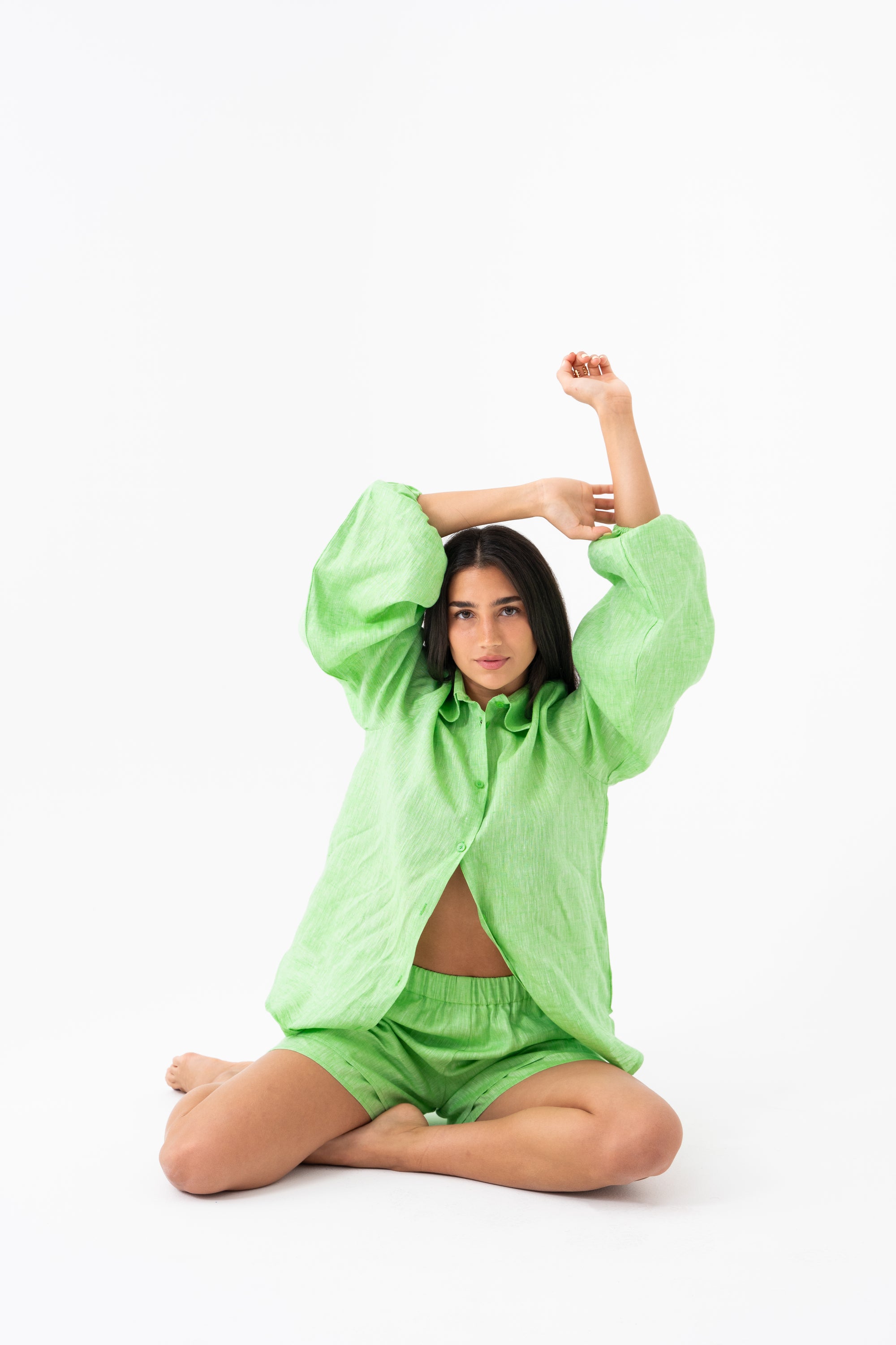 Hemp Shirt & Shorts Set - Apple Green