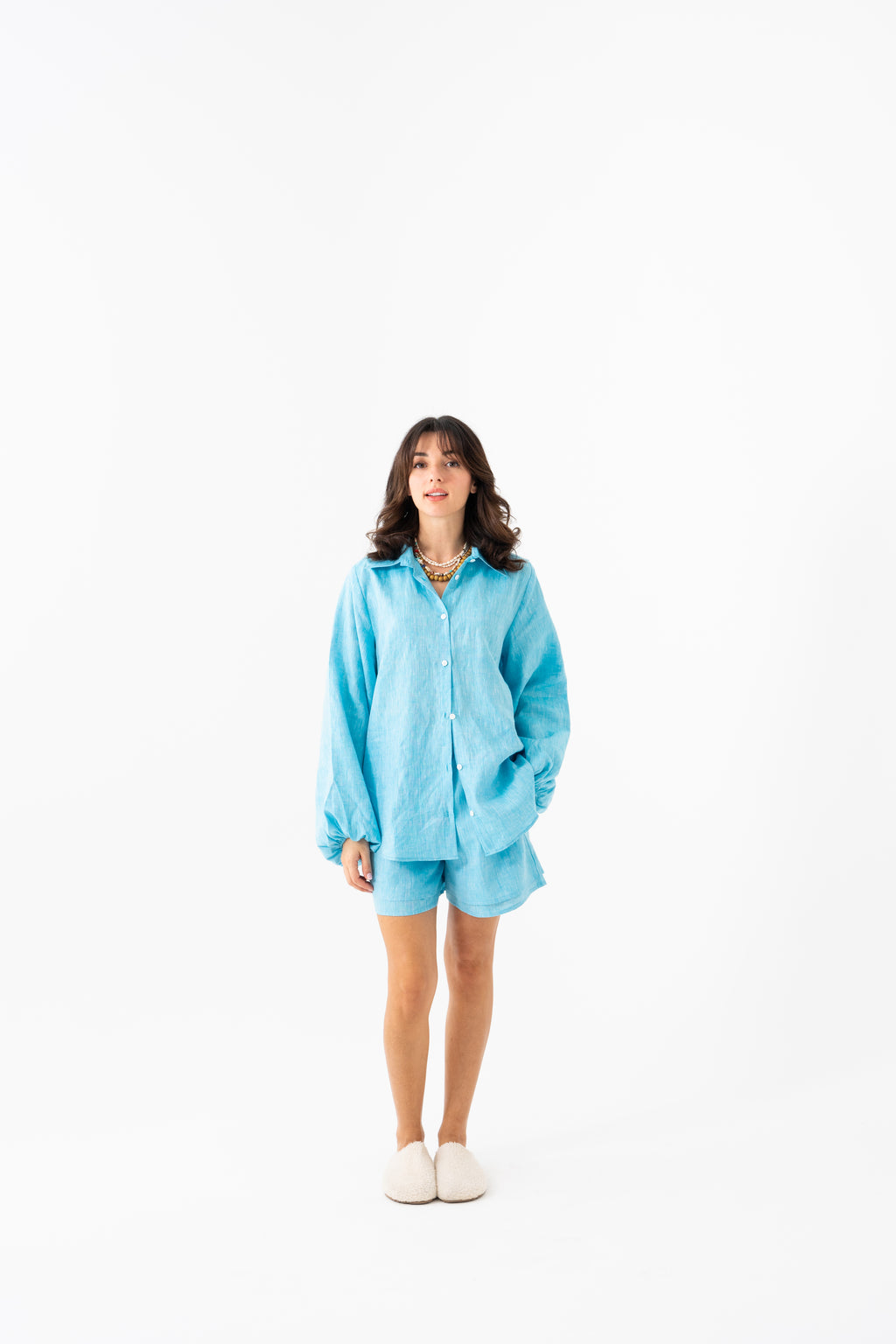 Hemp Shirt & Shorts Set - Sky Blue