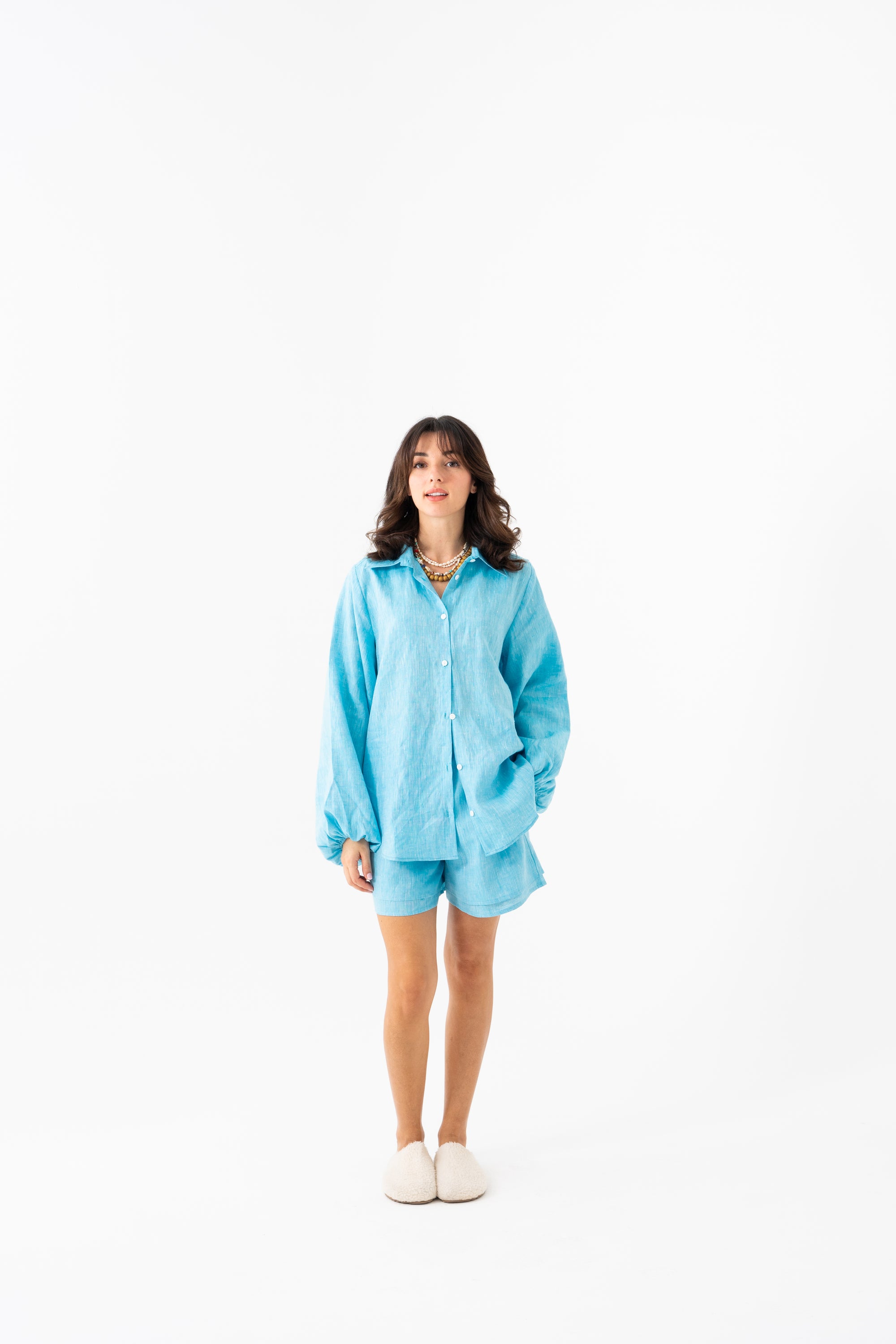 Hemp Shirt & Shorts Set - Sky Blue
