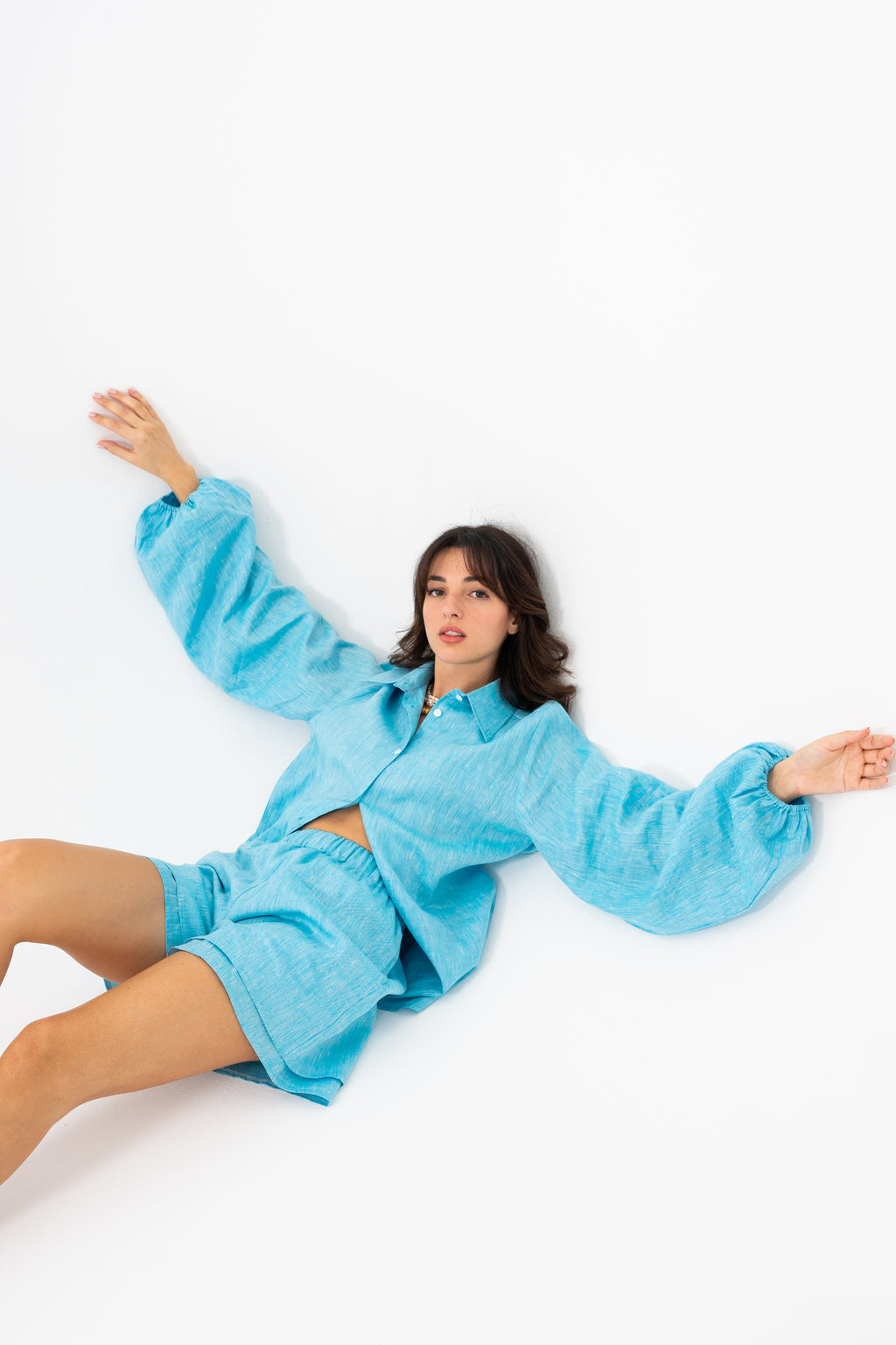 Hemp Shirt & Shorts Set - Sky Blue