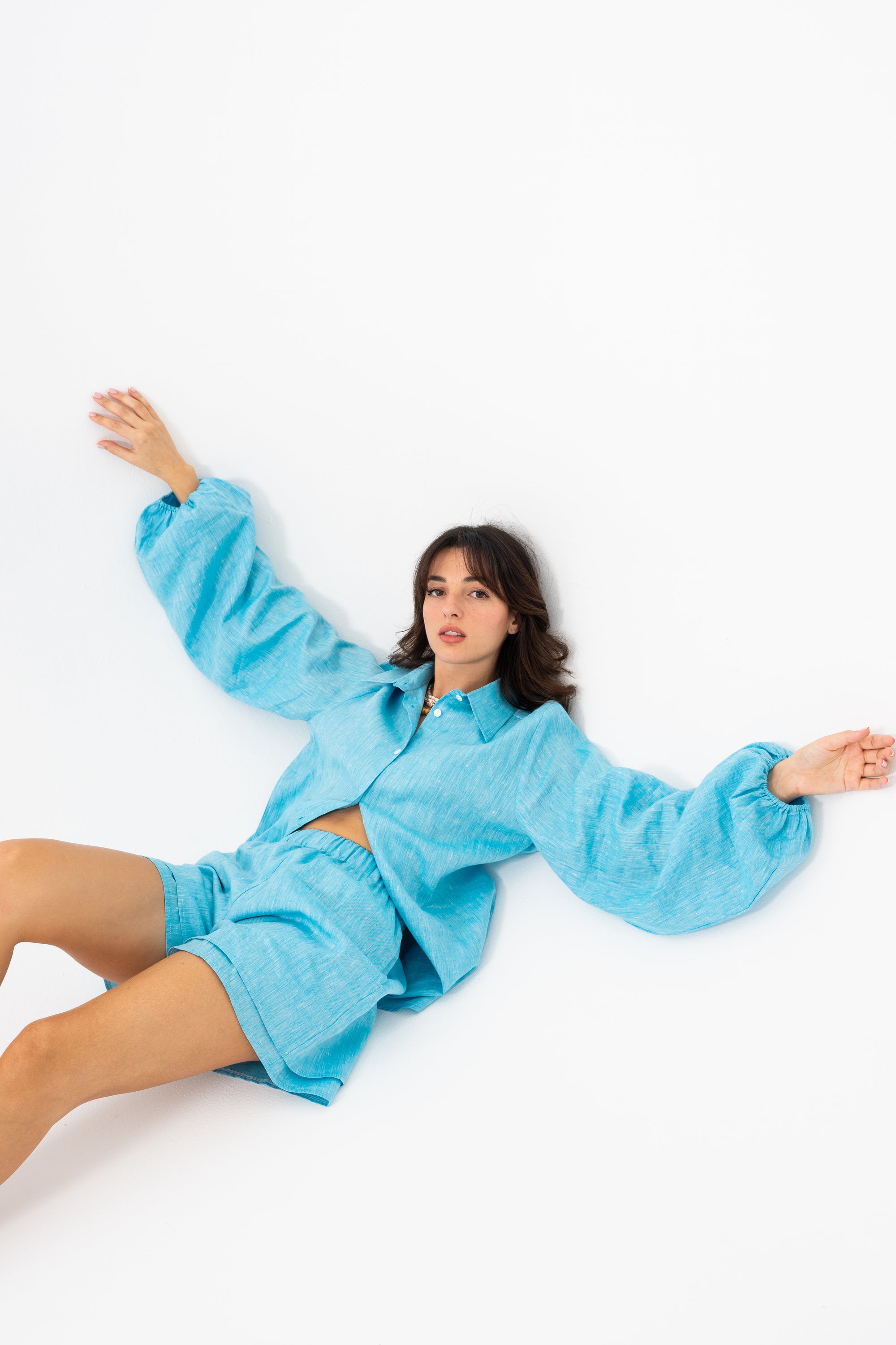 Hemp Shirt & Shorts Set - Sky Blue