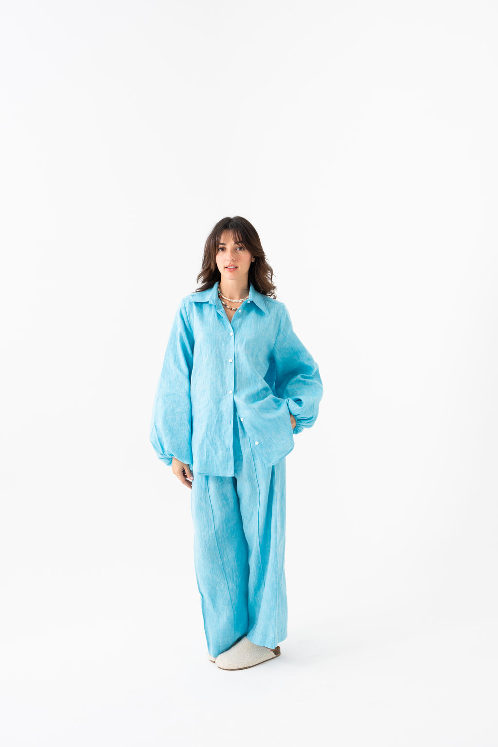 Hemp Shirt & Trouser Set - Sky Blue