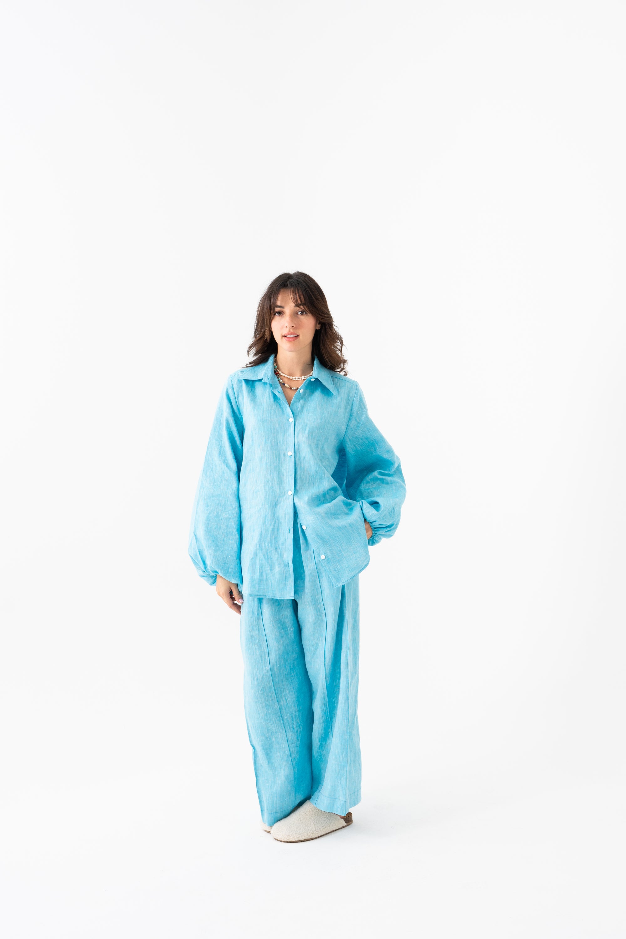 Hemp Shirt & Trouser Set - Sky Blue
