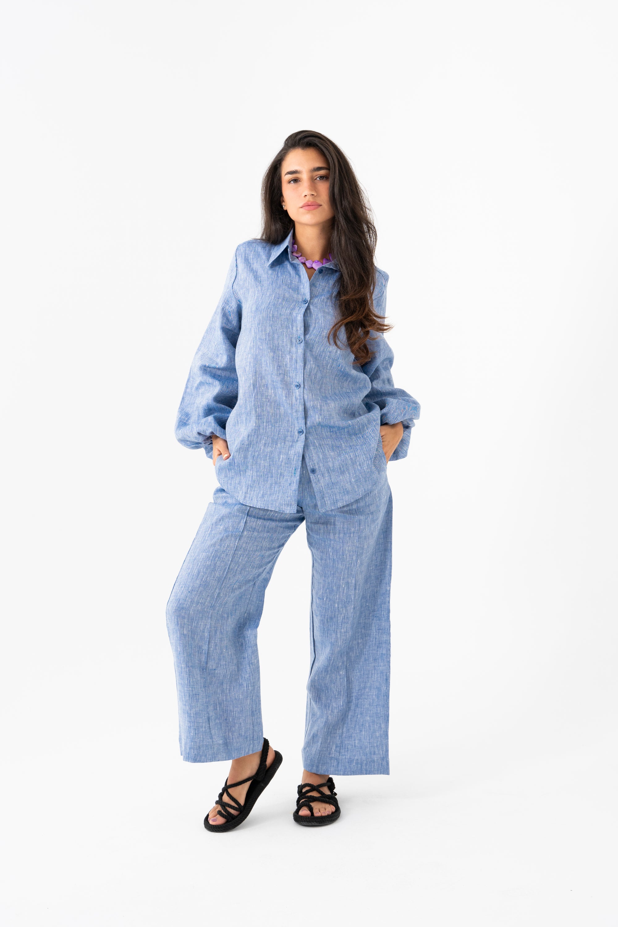 Hemp Shirt & Trouser Set - Navy Blue