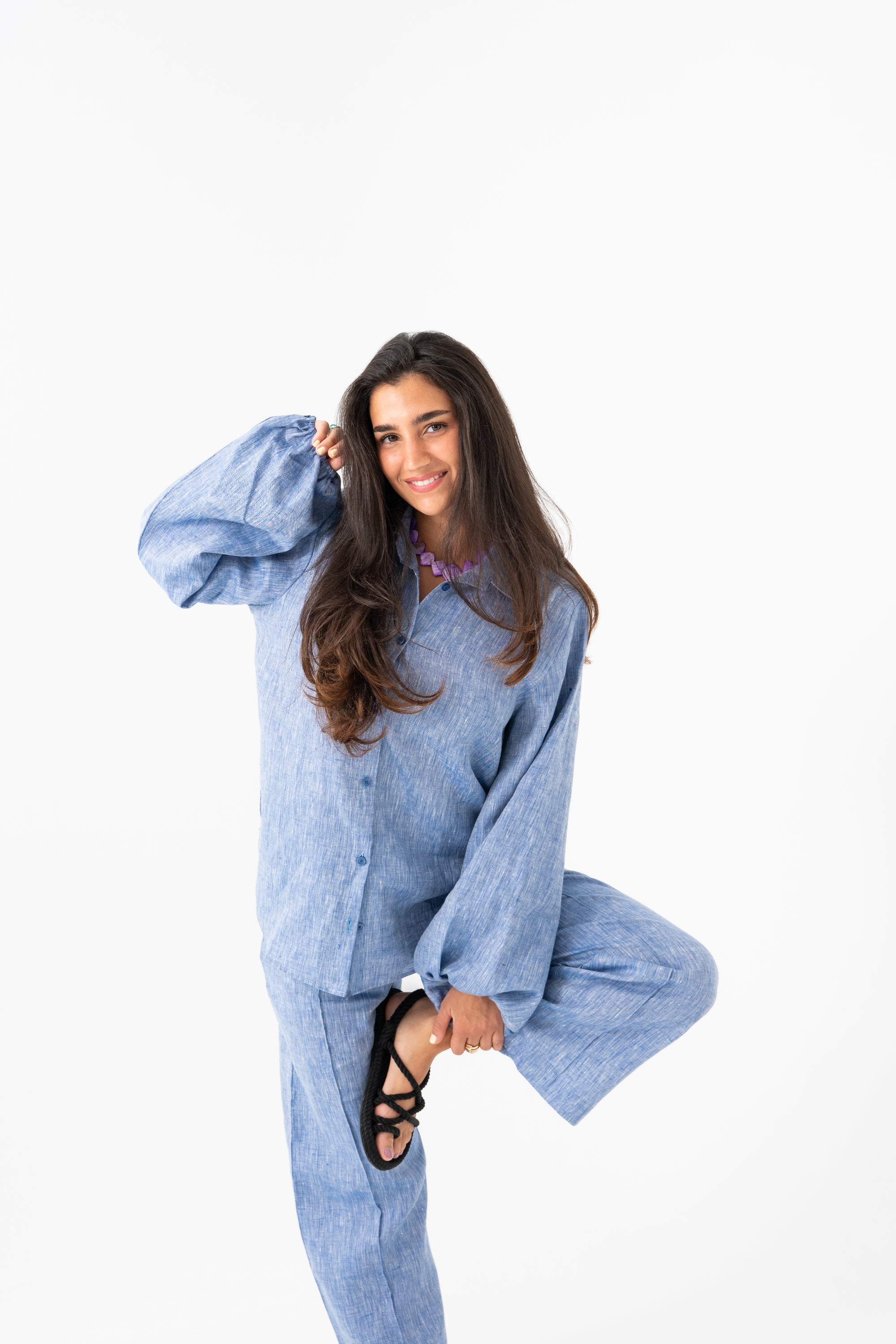 Hemp Shirt & Trouser Set - Navy Blue