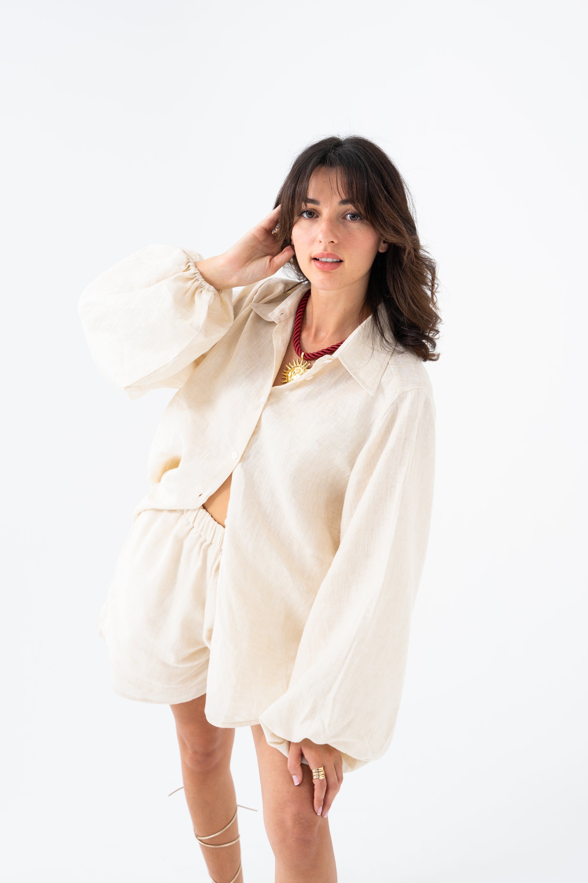 Hemp Shirt & Shorts Set - Light Beige