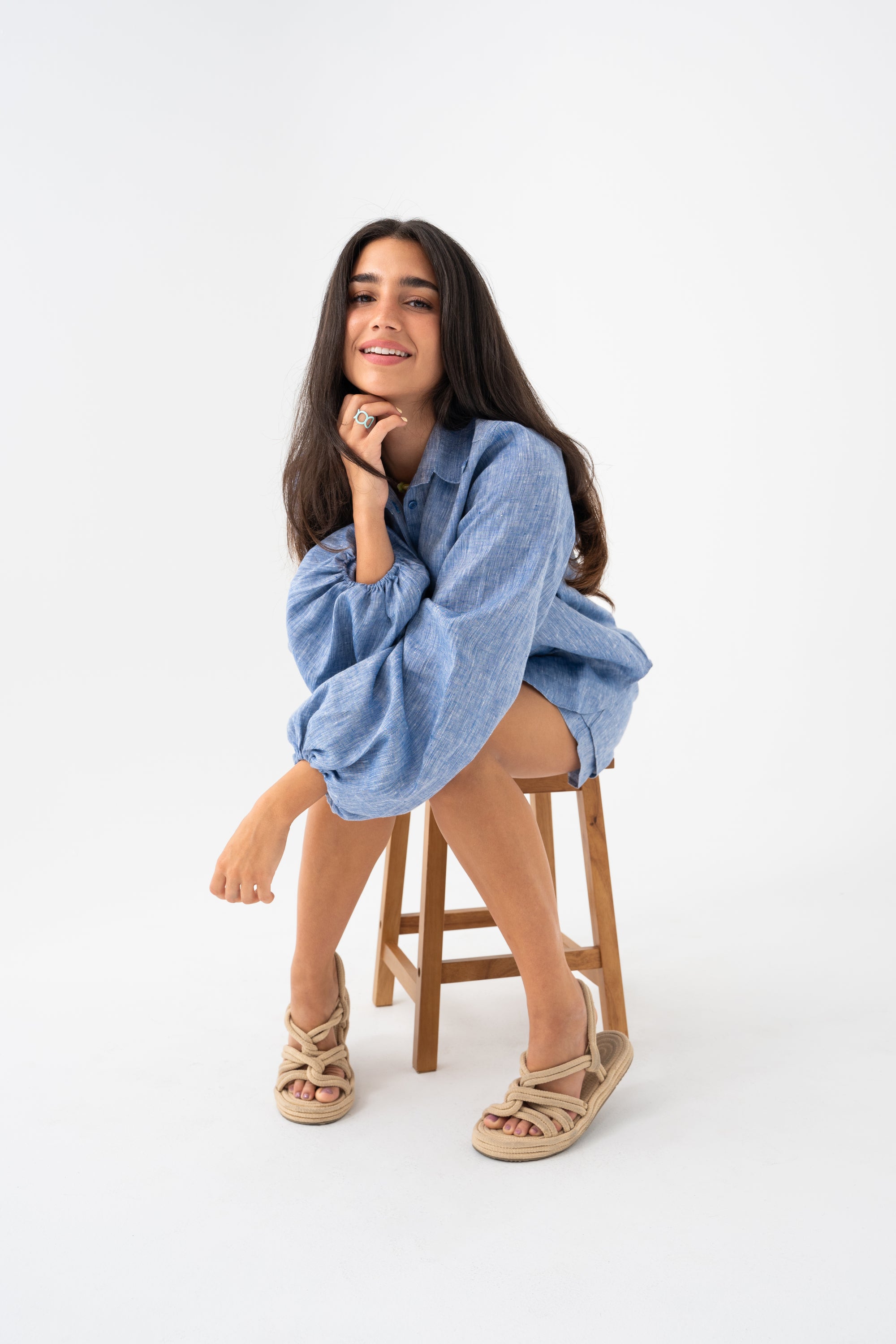 Hemp Shirt & Shorts Set - Navy