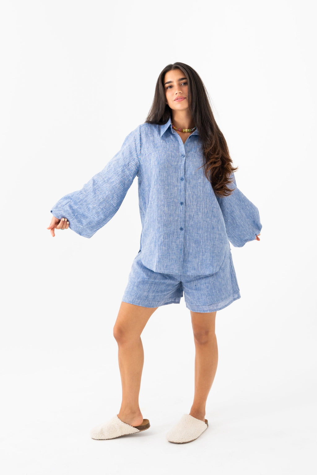 Hemp Shirt & Shorts Set - Navy
