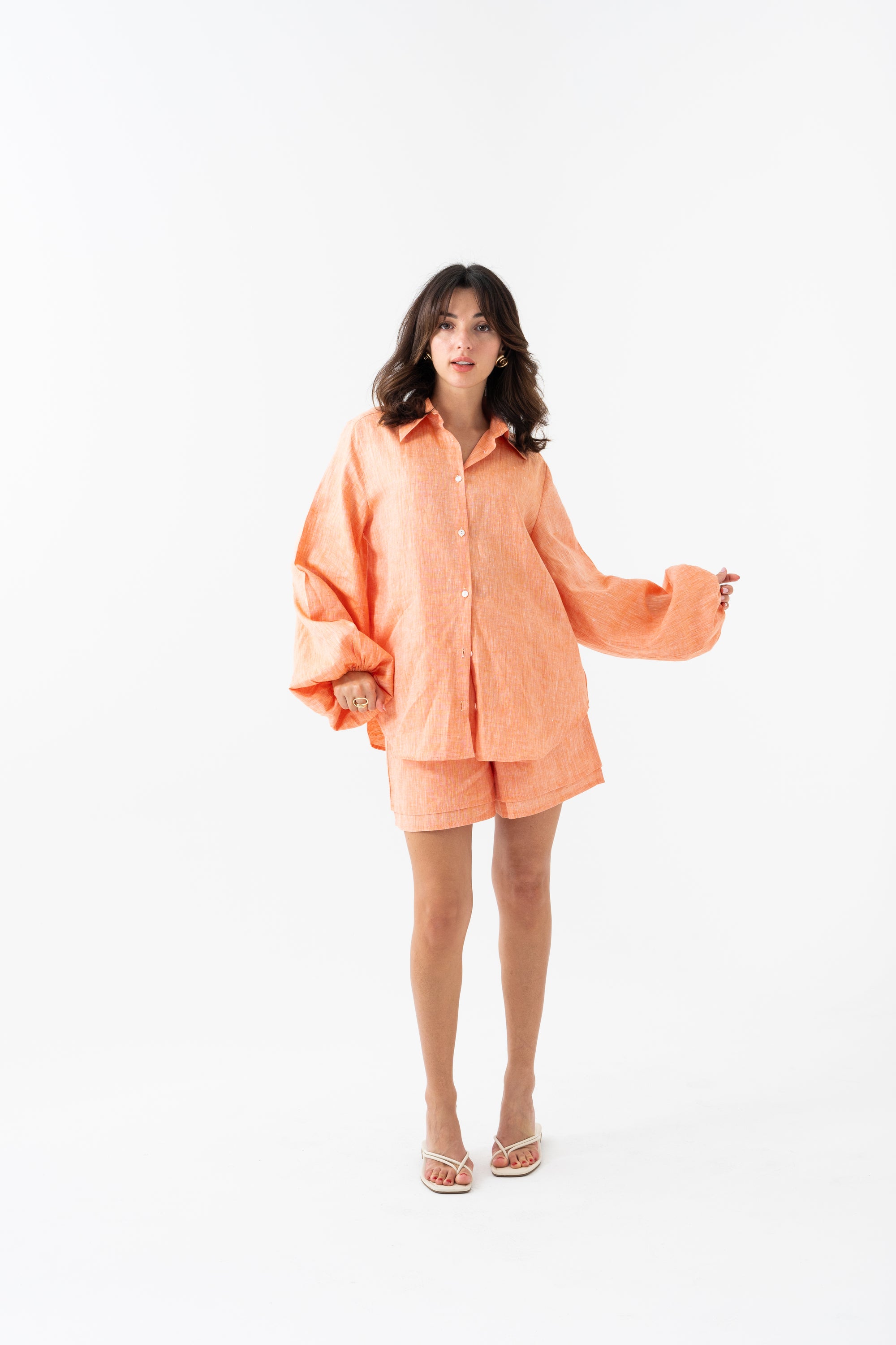 Hemp Shirt & Shorts Set - Tangerine Orange