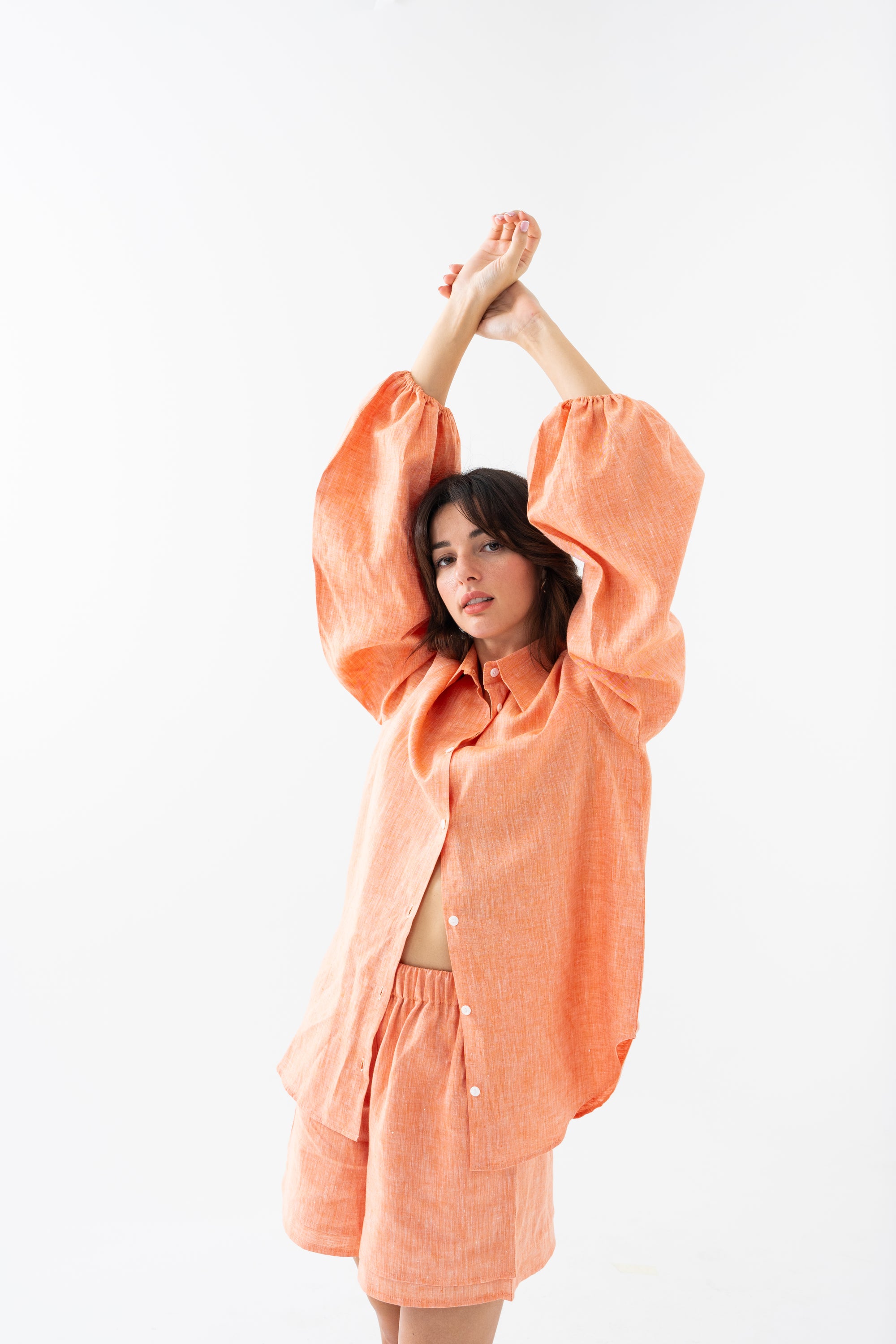 Hemp Shirt & Shorts Set - Tangerine Orange