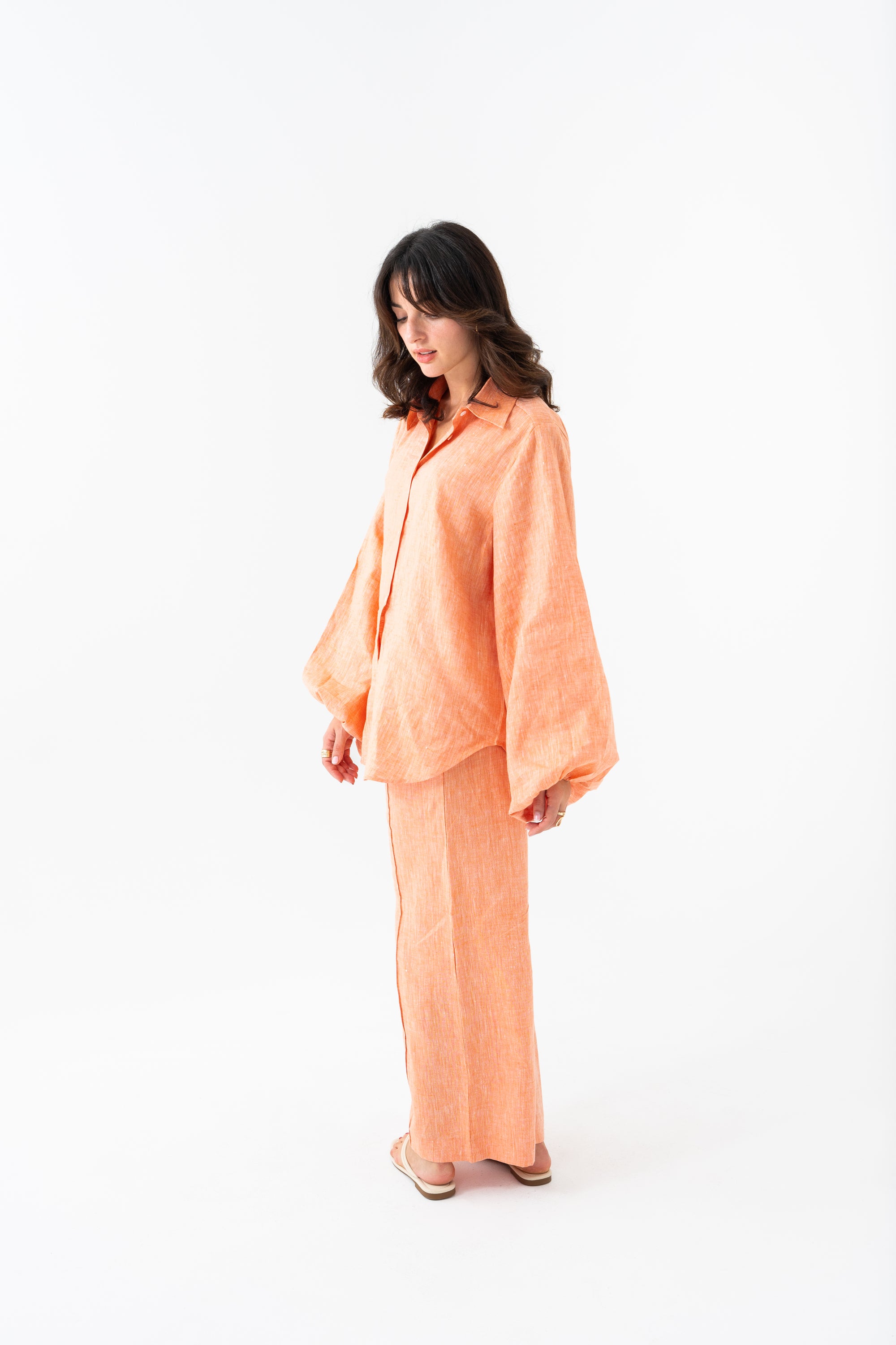 Hemp Shirt & Trouser Set - Tangerine Orange
